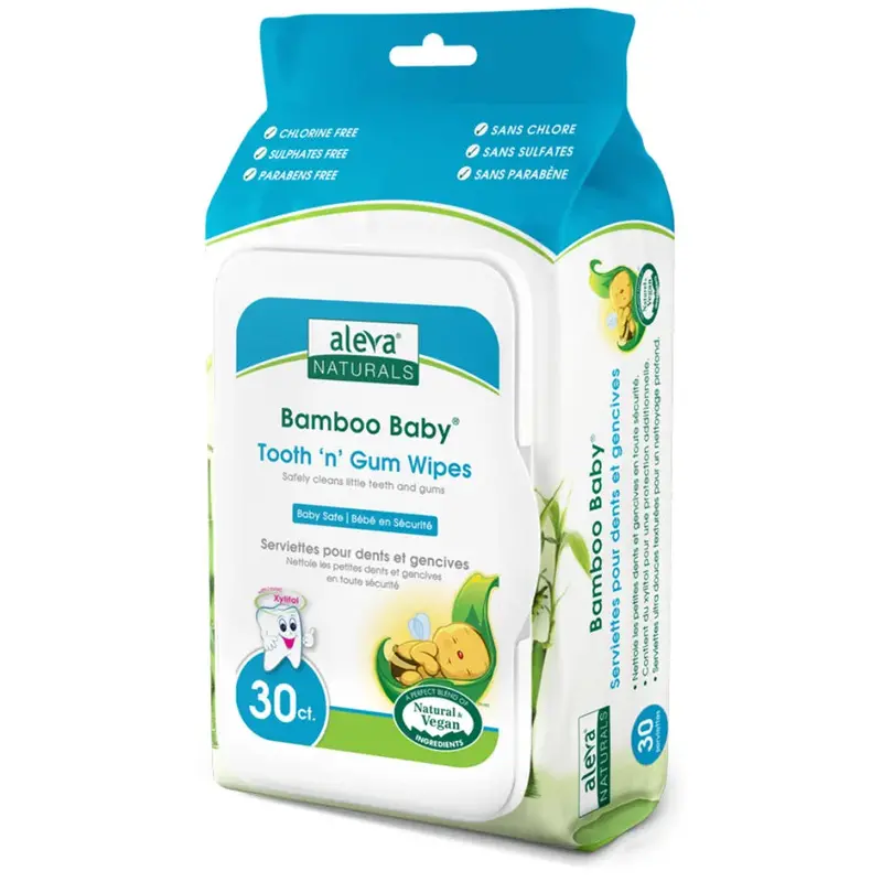 Aleva Naturals Bamboo Tooth & Gum Wipes For Babies – 30-Count Pack 1