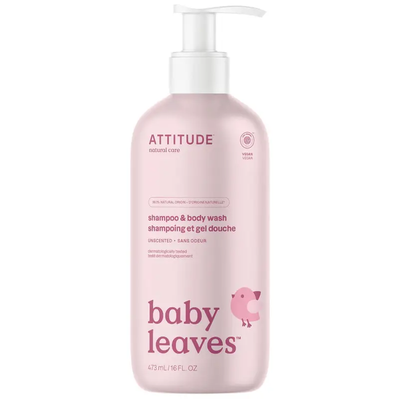 Attitude Baby Leaves Fragrance-Free 2-In-1 Shampoo & Body Wash – Hypoallergenic Cleanser, 473 Ml 1