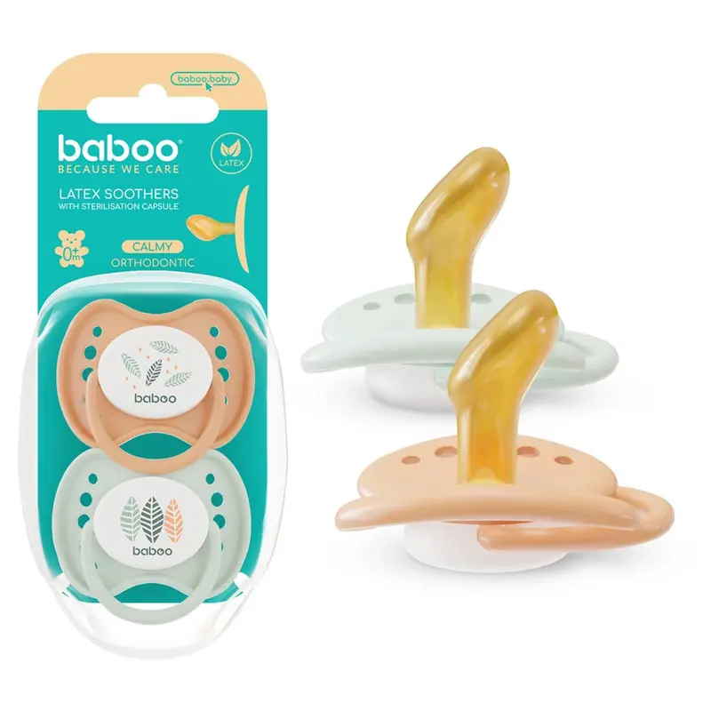 Baboo Latex Orthodontic Pacifiers – Peachy Keen + Sterilizer (2-Pack) 1