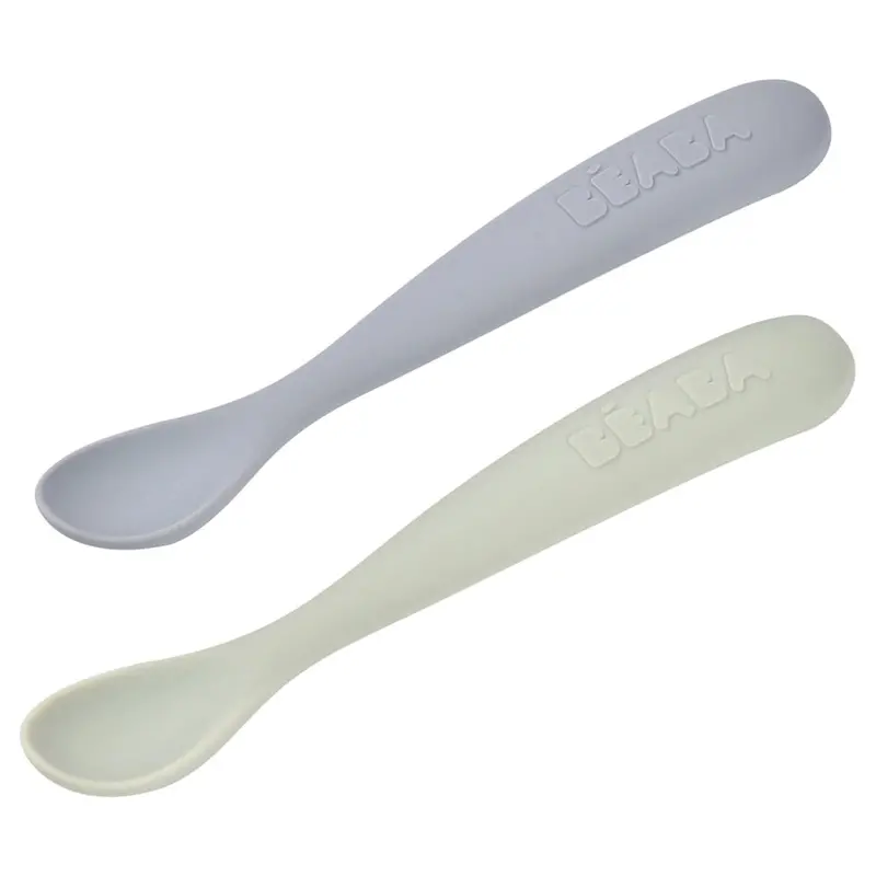 Beaba First Age Silicone Spoon Set Of 2 + Portable Case – Nature Theme 1