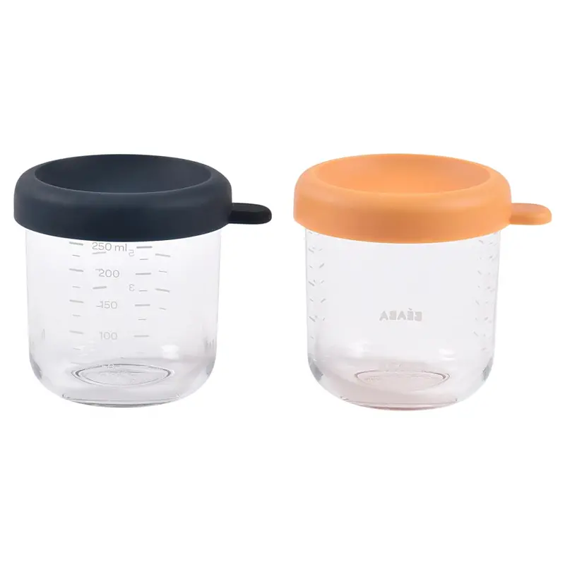 Beaba Glass Food Storage Set – 2 × 250 Ml Jars In Night Blue Honey 1