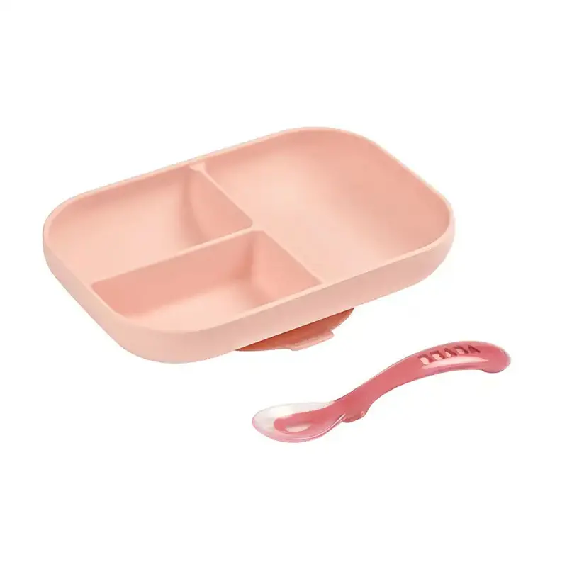 Beaba Suction Divided Feeding Plate – Pink Silicone 1