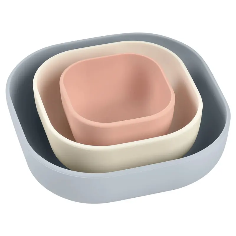 Beaba Velvet Grey & Dusty Rose Silicone Nesting Bowl Set (3-Piece) 1