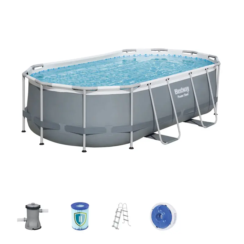 Bestway Power Steel Oval Pool Bundle – 13 Ft 11 In × 8 Ft 2 In × 39.5 In (4.24 M × 2.50 M × 1.00 M) 1