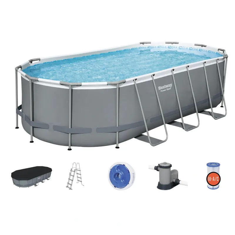 Bestway Power Steel Oval Pool Package – 18 Ft × 9 Ft × 48 In (5.49 M × 2.74 M × 1.22 M) 1