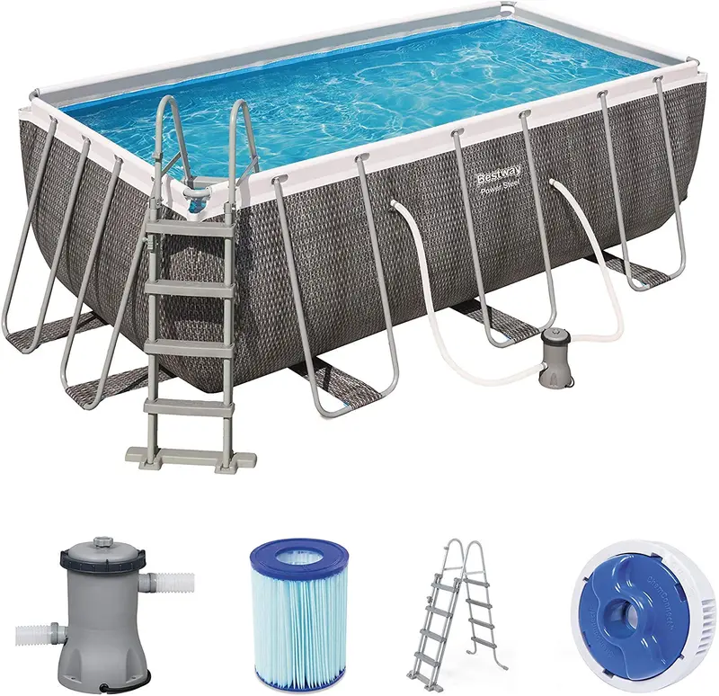 Bestway Rectangular Above-Ground Pool Set – 13.5 Ft X 6.6 Ft X 48 In (4.12 M X 2.01 M X 1.22 M) 1