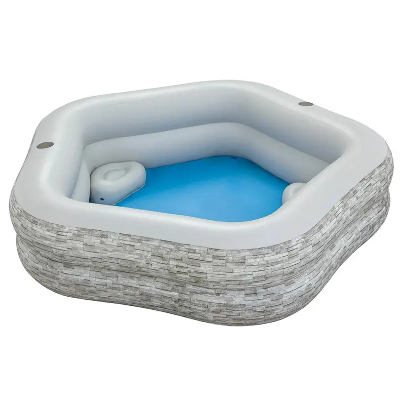 Bestway Truprint Stone-Finish Inflatable Family Pool – 2.13M X 2.06M X 53Cm 1