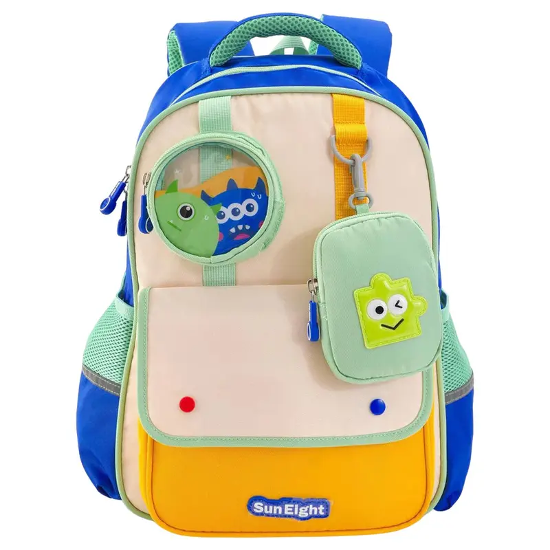 Bonfino Blue 15-Inch Cartoon School Backpack With Built-In Coin Purse 1