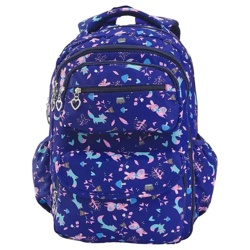Bonfino Bunny-Printed School Backpack – 19-Inch Soft-Fabric Kids’ Bag, Blue 1