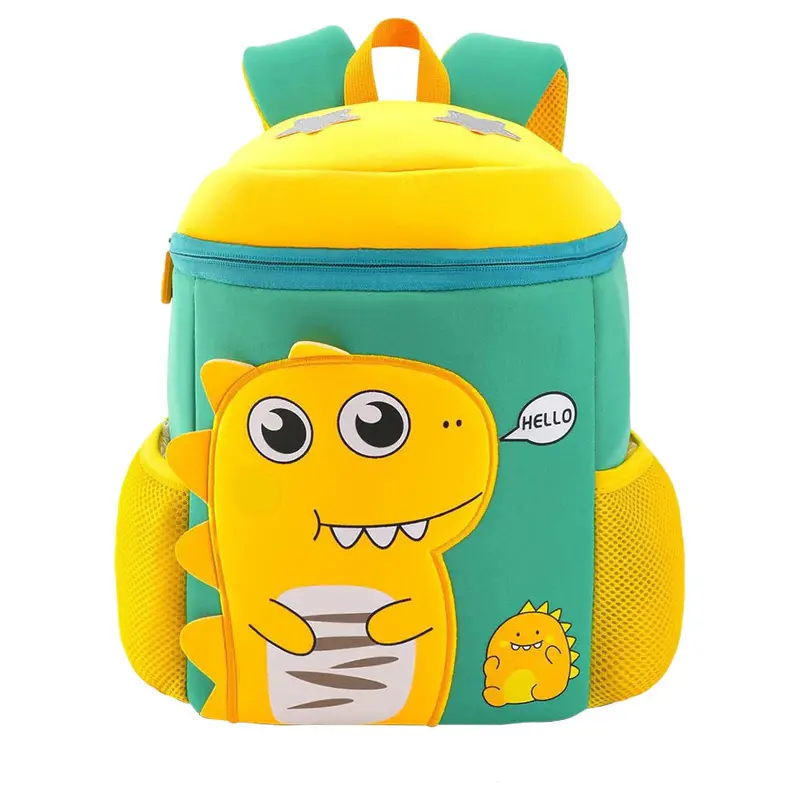 Bonfino Dinosaur-Printed School Backpack – 14-Inch Lightweight Carry Bag, Yellow & Green 1