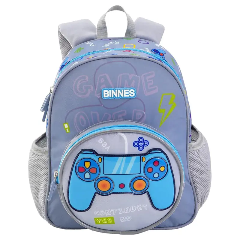 Bonfino 'Game Over' Themed School Backpack – 22-Inch Bold Gamer-Style Pack, Grey 1
