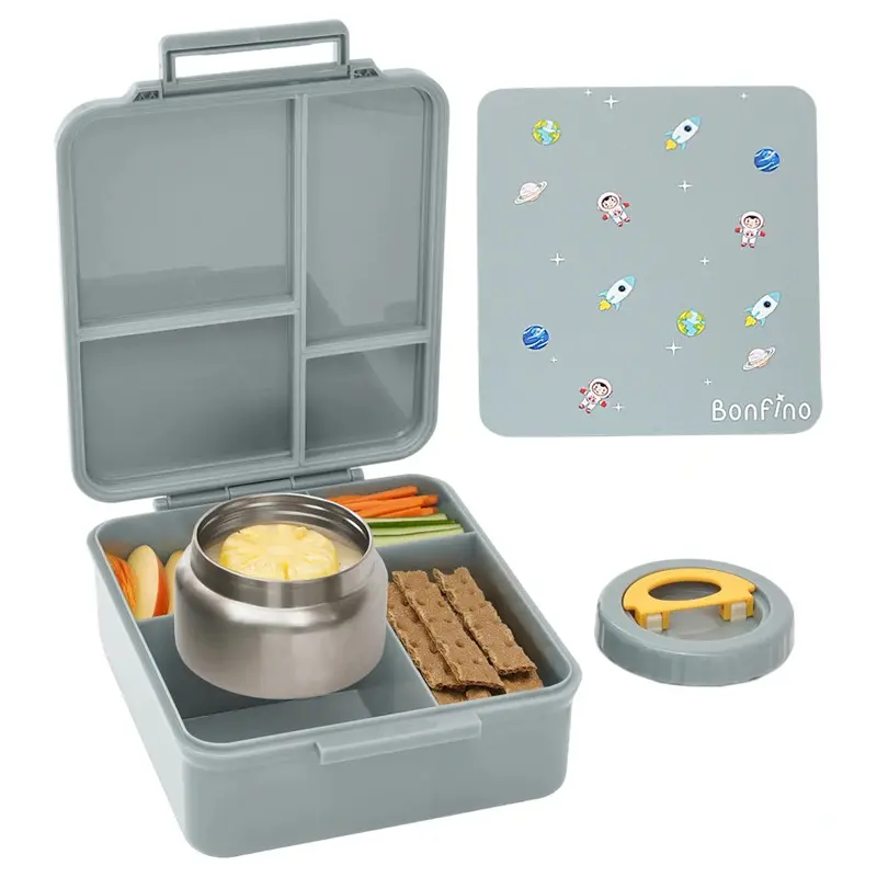 Bonfino Grey Tritan Bento Lunch Box With Food Jar – 1.87L, Food-Grade Safe 1