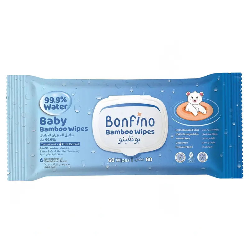 Bonfino Hypoallergenic 99.9% Pure Water Baby Wipes – 60 Count 1