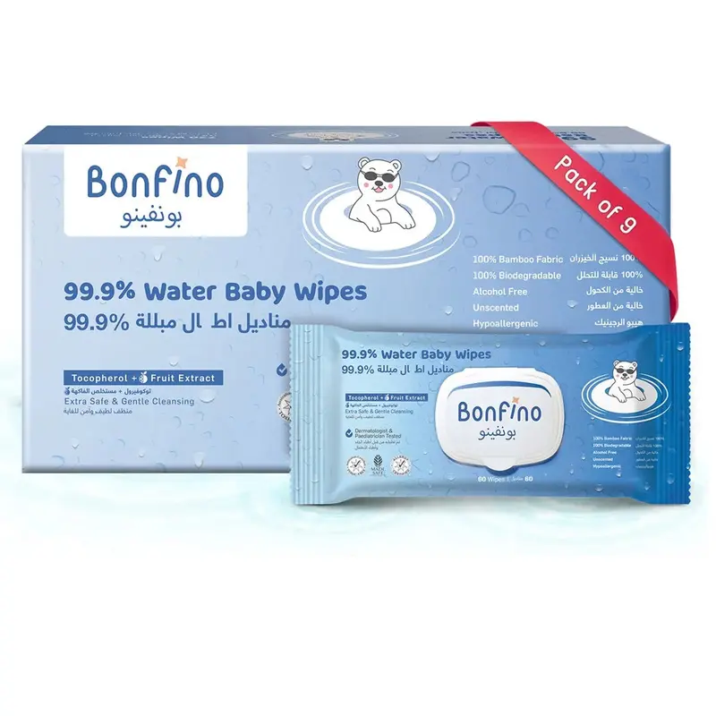 Bonfino Hypoallergenic Water Wipes – 9-Pack (540 Total) 1