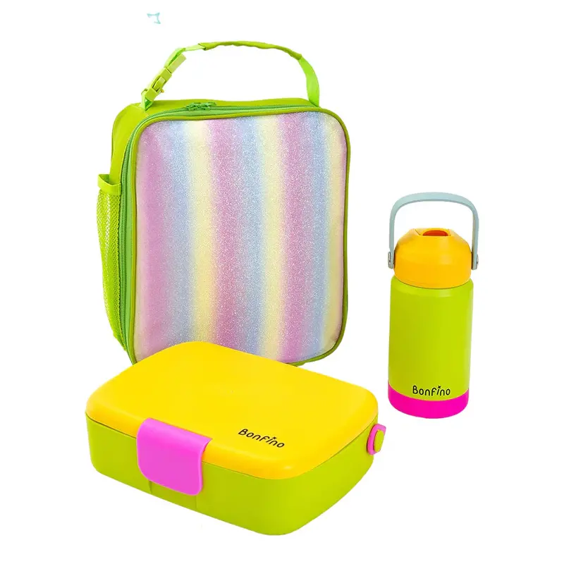 Bonfino Kids Lunch Set – Lunchbox, Bottle & Bag In Yellow And Green 1
