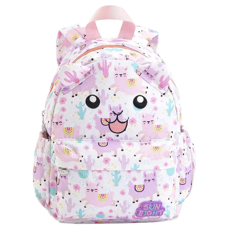 Bonfino Pastel Cartoon Backpack – 13-Inch Lightweight Student Pack, White & Pink 1