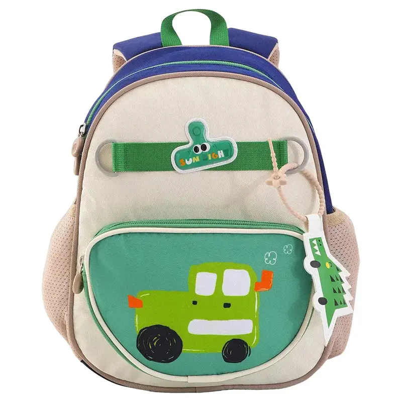 Bonfino Vehicle-Themed School Bag – 12-Inch Car-Printed Backpack, Blue & White 1