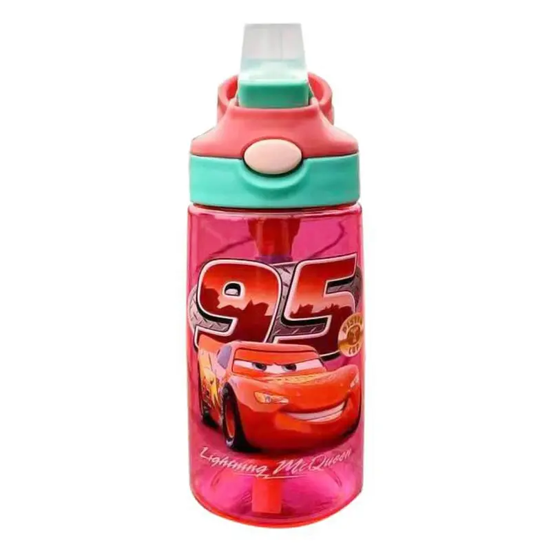 Bonjour Kids' Leakproof Straw Water Bottle – 450 Ml, Red Car Design 1