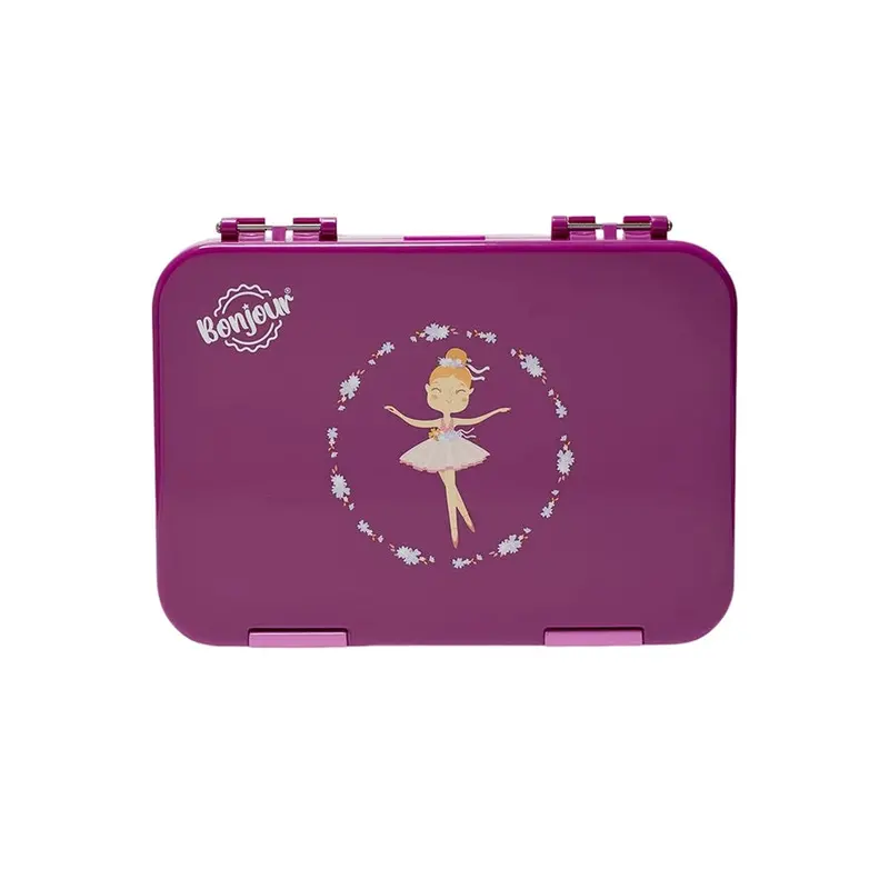 Bonjour Snax Box Mini Bento Lunch Container – 6-Compartment Pink Ballerina Design 1