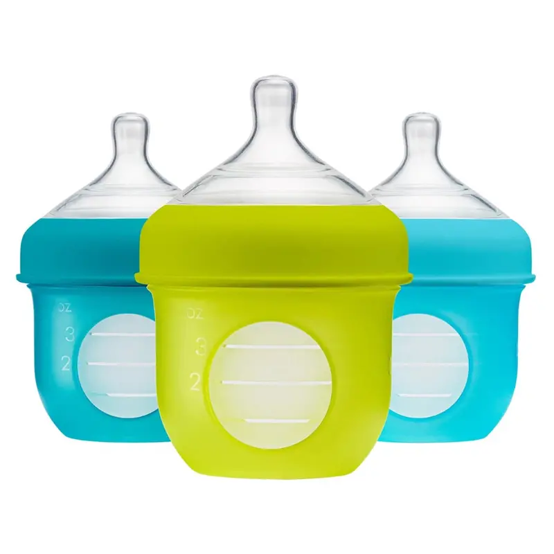 Boon Nursh Anti-Colic Bottles – 4 Oz, 3-Pack Blue Multi-Design Set 1