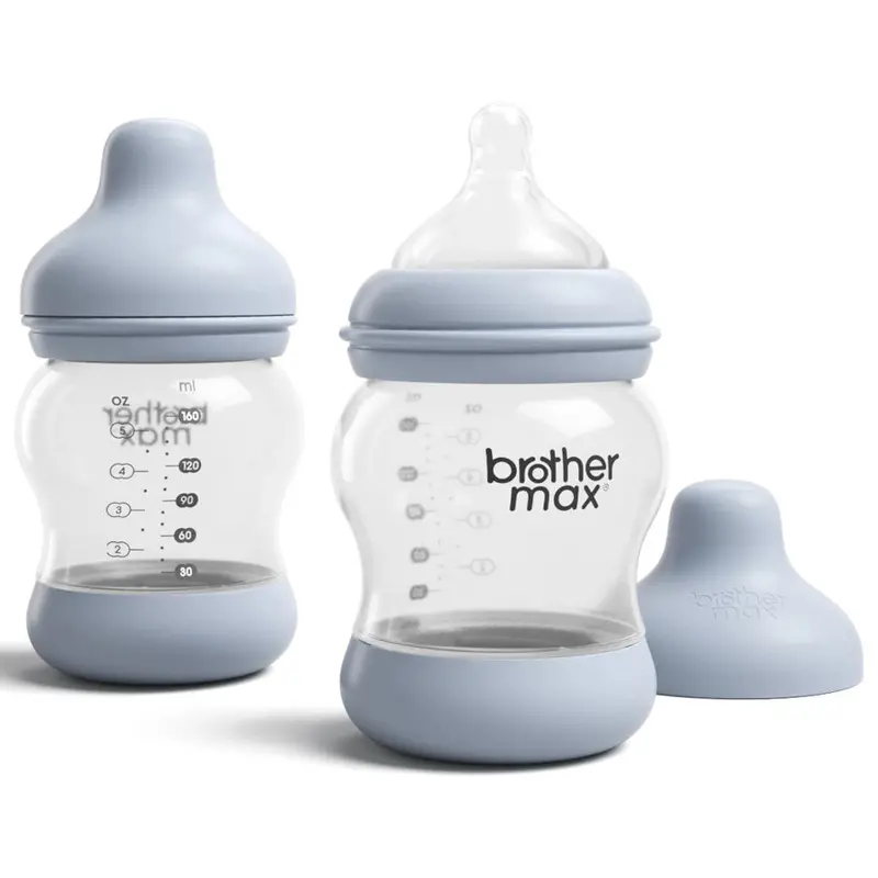 Brother Max Anti-Colic Baby Bottle – 160 Ml (5 Oz), Blue Pack Of 2 With S-Flow Teats 1