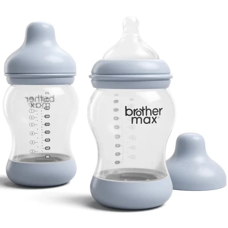 Brother Max Anti-Colic Baby Bottle – 240 Ml (8 Oz), Blue Pack Of 2 With S-Flow Teats 1