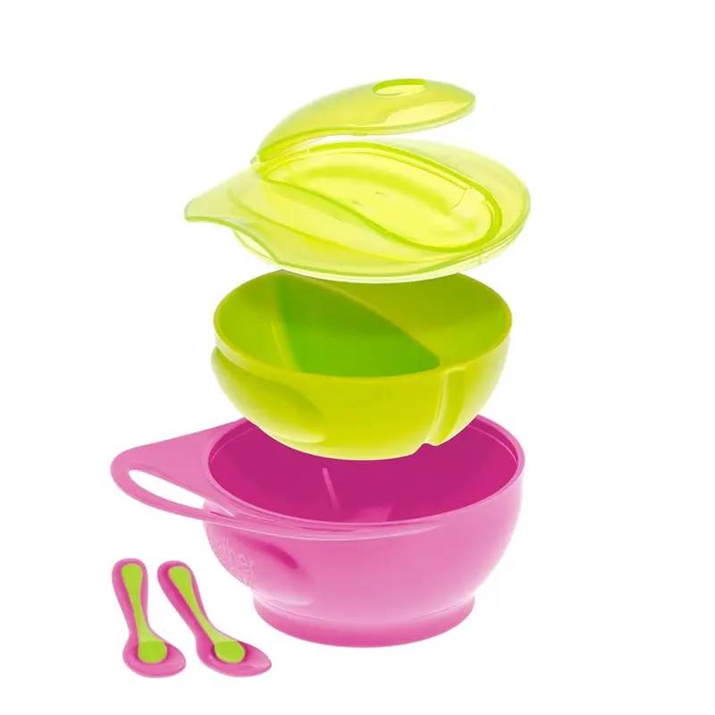 Brother Max Easy-Hold Weaning Bowl Set – Pink & Green 1
