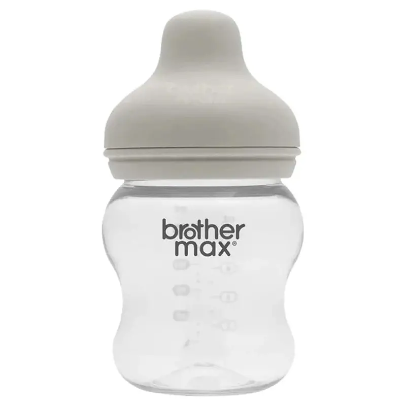 Brother Max Extra-Wide Neck Glass Bottle – 240Ml (8Oz) With Medium Teat (Grey) 1