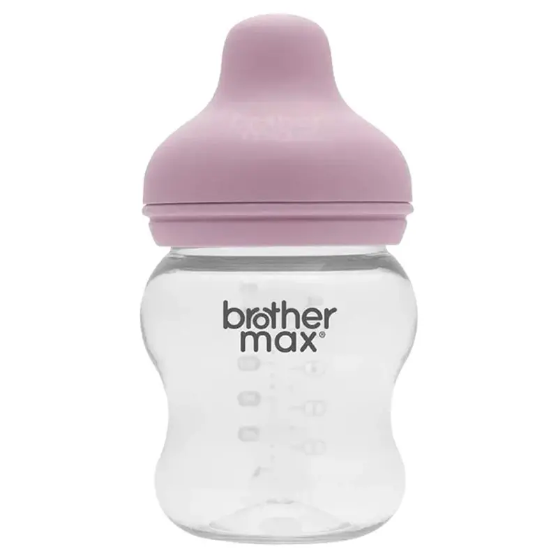 Brother Max Extra-Wide Neck Glass Bottle – 240Ml (8Oz) With Medium Teat (Pink) 1