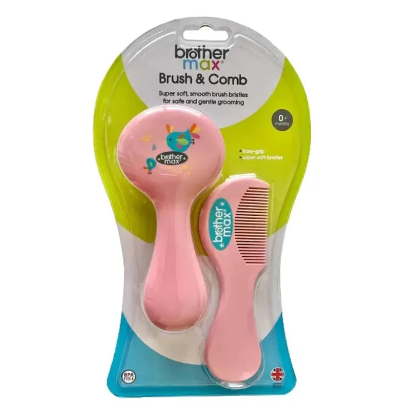 Brother Max Gentle Hair Brush & Comb Set – Pink 1