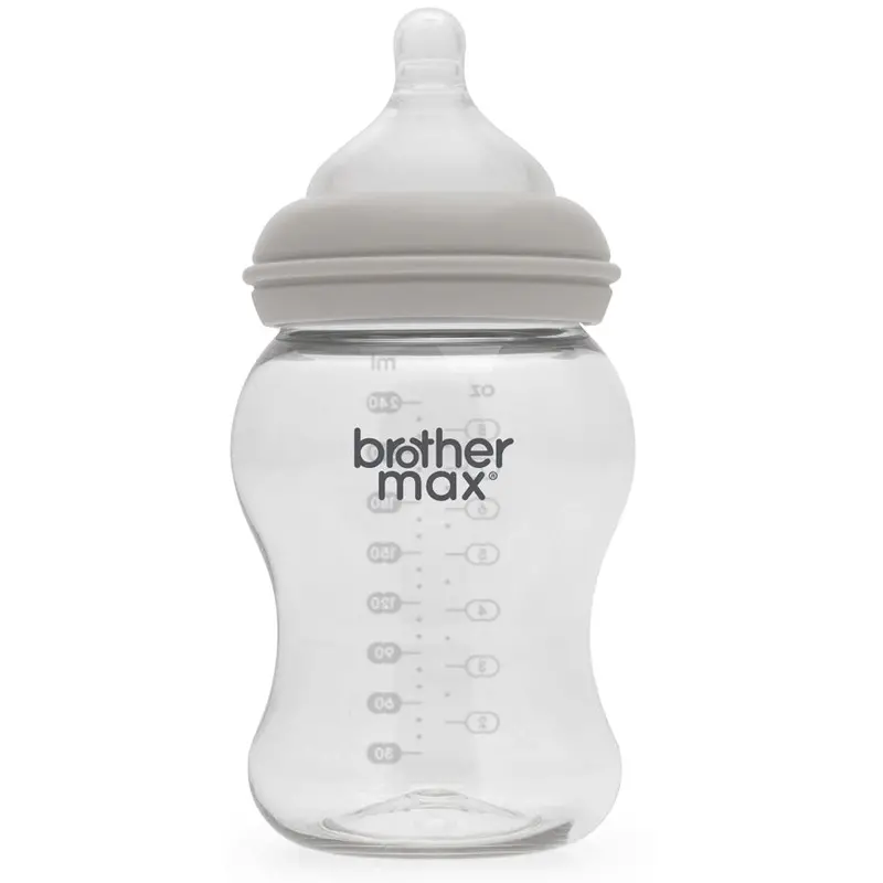 Brother Max Pp Extra-Wide Neck Feeding Bottle – 240Ml, Grey (Medium Flow Teat) 1
