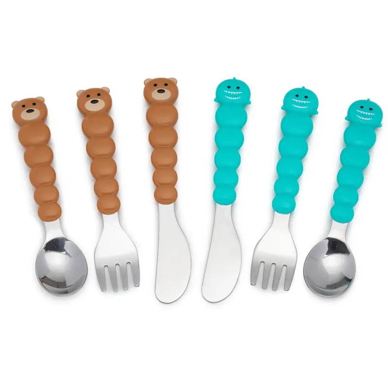 Brown Bear & Blue Shark Utensil Set – 6-Piece Melii Kids Cutlery Collection 1