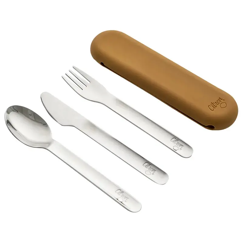 Citron Caramel-Colored Stainless Steel Cutlery Set – Modern 4-Piece Flatware 1