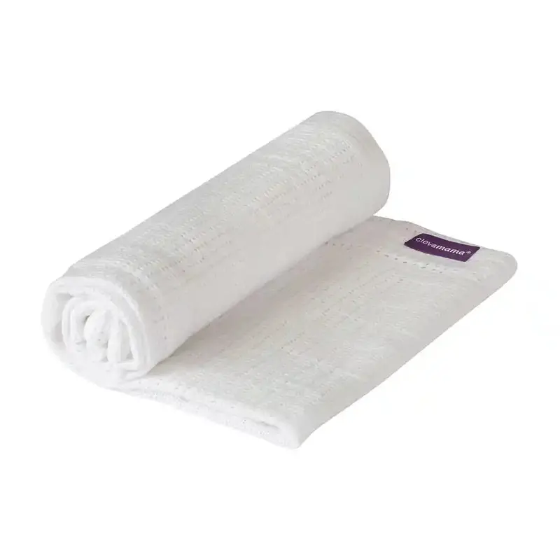 Clevamama Cellular Cot Blanket – Breathable Cotton Blend (White, 120X140Cm) 1