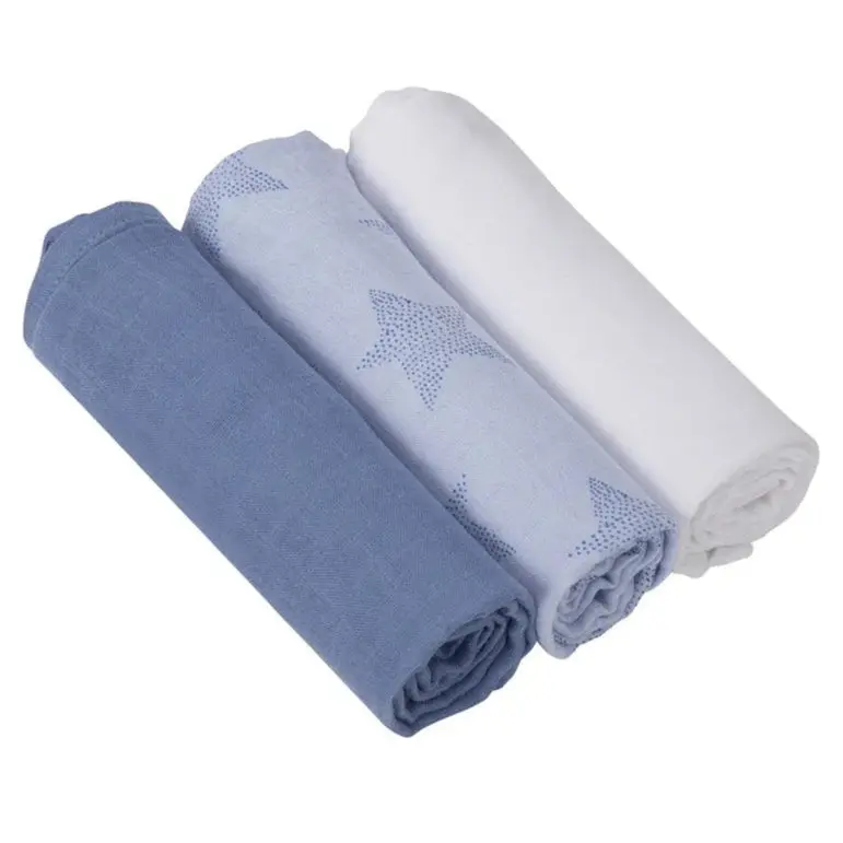 Clevamama Super Soft Bamboo-Cotton Muslin Cloths – Pack Of 3 (Blue) 1