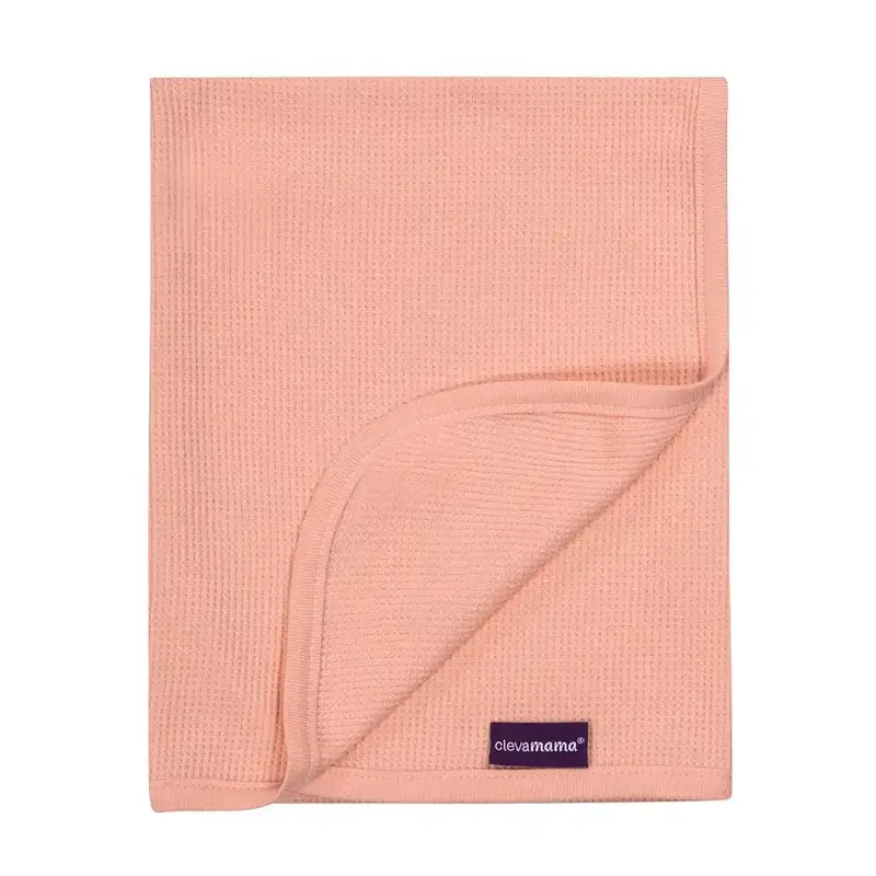 Clevamama Waffle Weave Cotton Blanket – Cot Size 120 X 140 Cm (Coral) 1