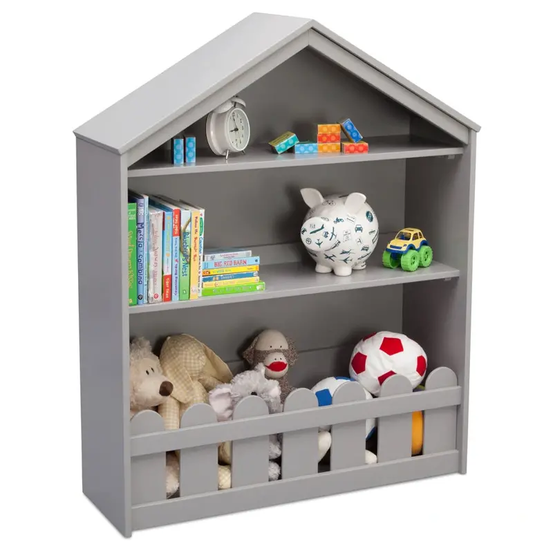Delta Children Happy Home Grey Bookcase – Stylish Kids’ Storage Shelf Unit 1