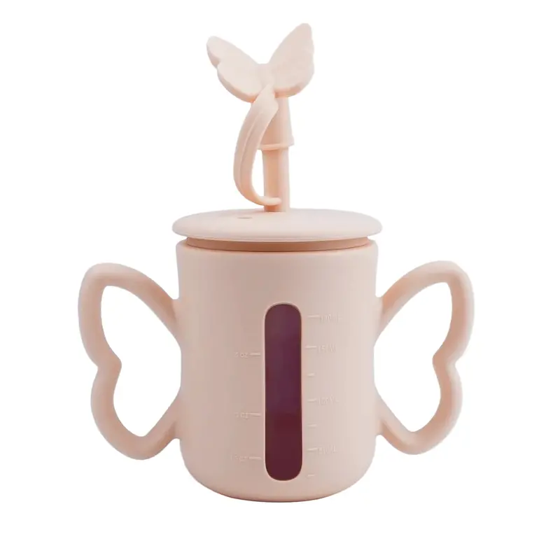 Dommy Peach Dust Silicone Baby Sippy Cup With Straw (5 Oz) 1