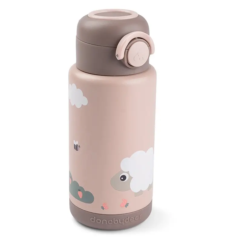 Done By Deer Tiny Farm Insulated Bottle – 340Ml Thermal Travel Bottle In Powder Tone 1