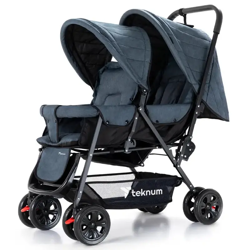 Double Baby Stroller – Sleek Grey All-Terrain Tandem Carrier By Teknum 1