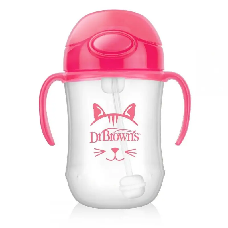 Dr. Brown'S First Straw Cup With Handles – 9 Oz, Pink Decor, Ages 6+ Months 1