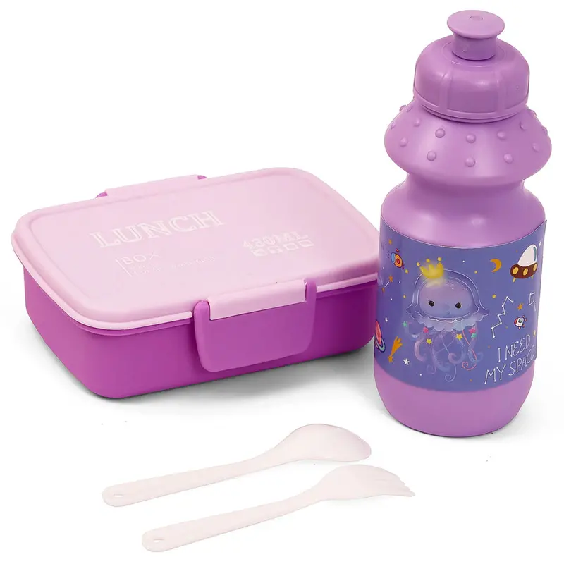 Eazy Kids 2-Piece Meal Set – 850 Ml Lunch Box + Matching Bottle (Purple) 1