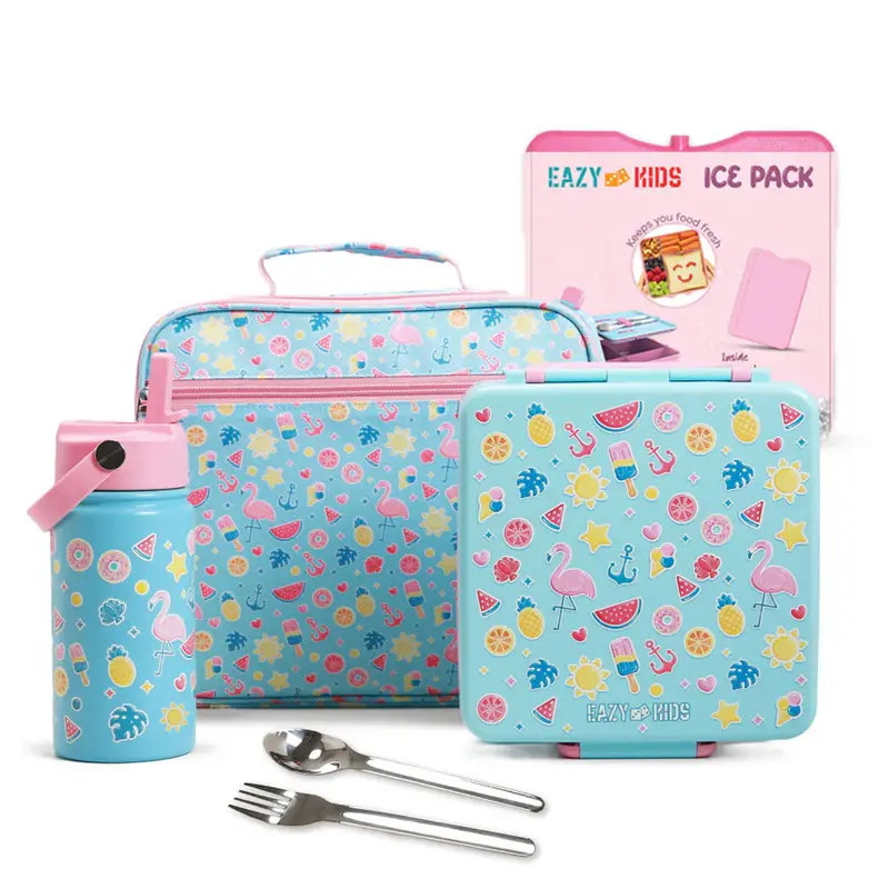 Eazy Kids Jumbo Bento Lunch Set With Insulated Carry Bag (Pink) 1
