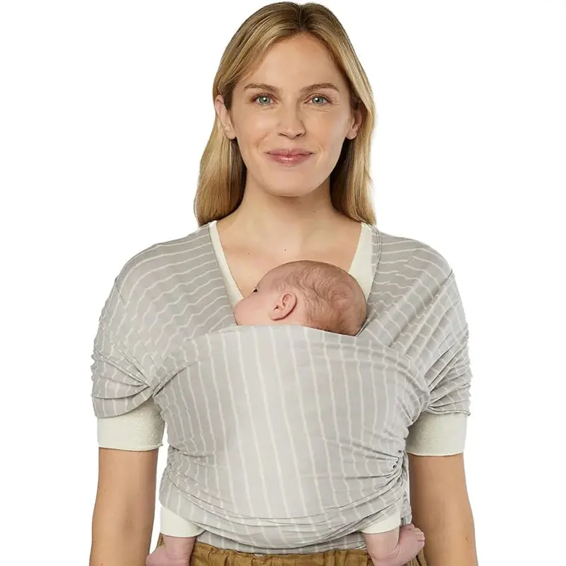 Ergobaby Aura Baby Wrap – Sustainably Sourced Knit Carrier In Grey Stripes 1