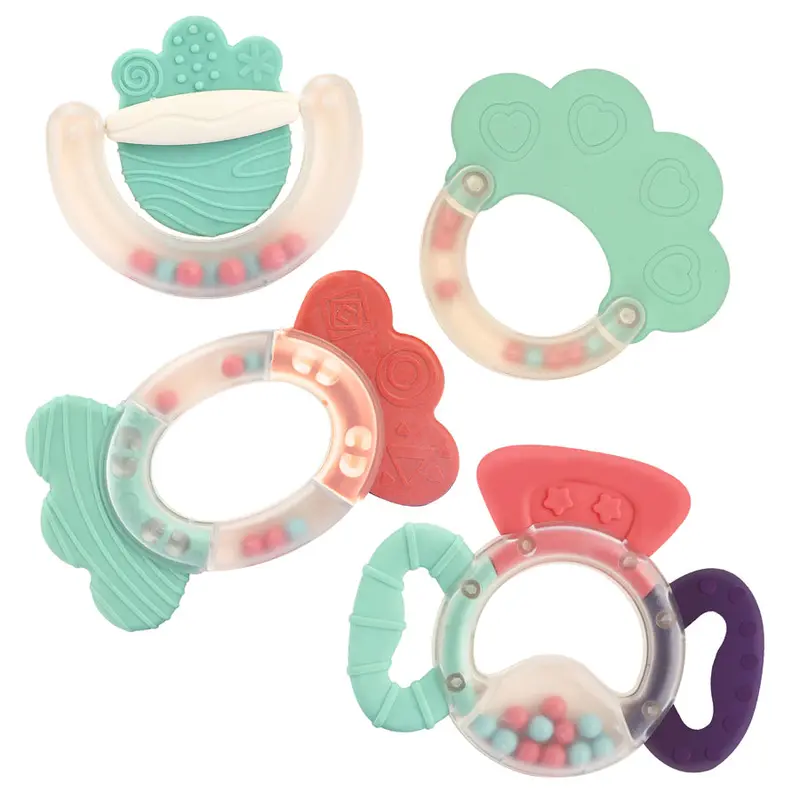 Eurekakids Cucu Bpa-Free Silicone Teether Set With Rattles – 4-Piece Infant Toy Pack 1