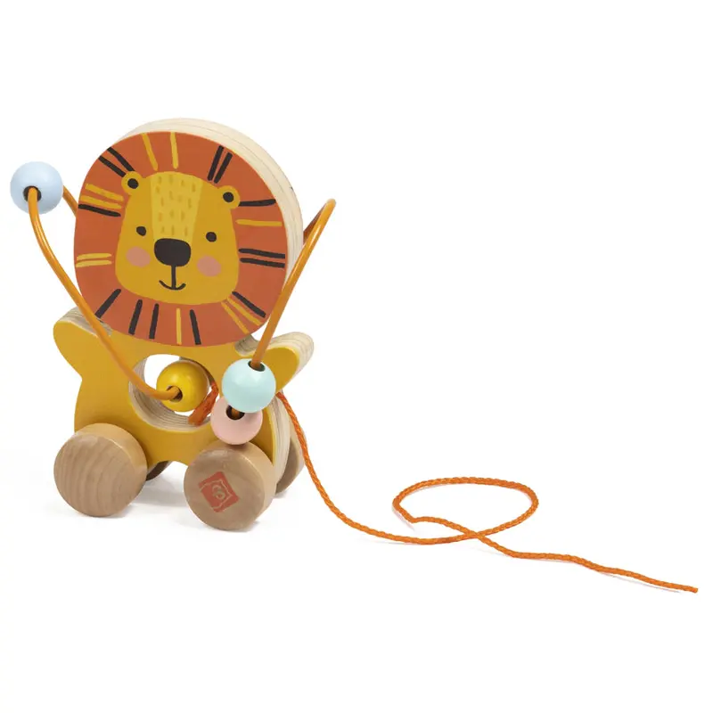 Eurekakids Lion Mini Looping Pull Toy – Natural Wood Design 1