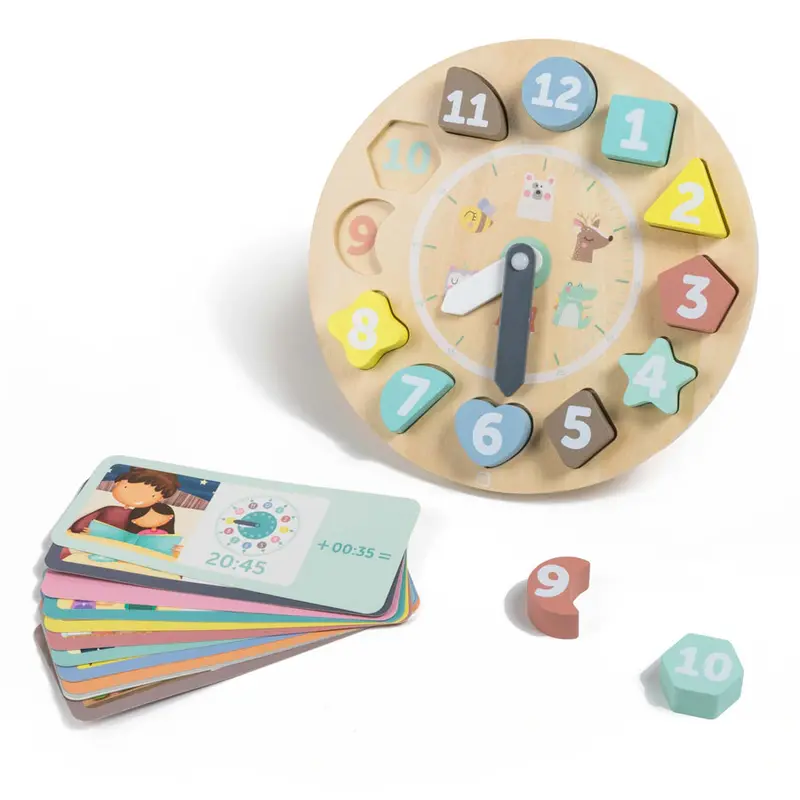 Eurekakids Wooden Clock Puzzle With Learning Activity Cards 1