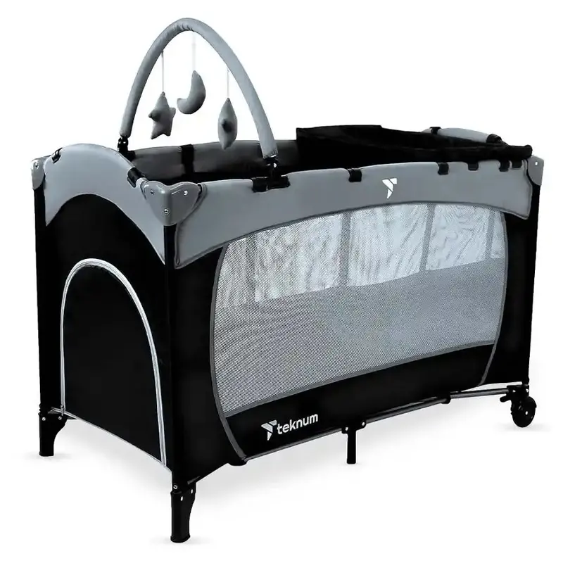 Explorer Playard And Cot Combo – Modern Grey Portable Sleeping & Play Space By Teknum 1