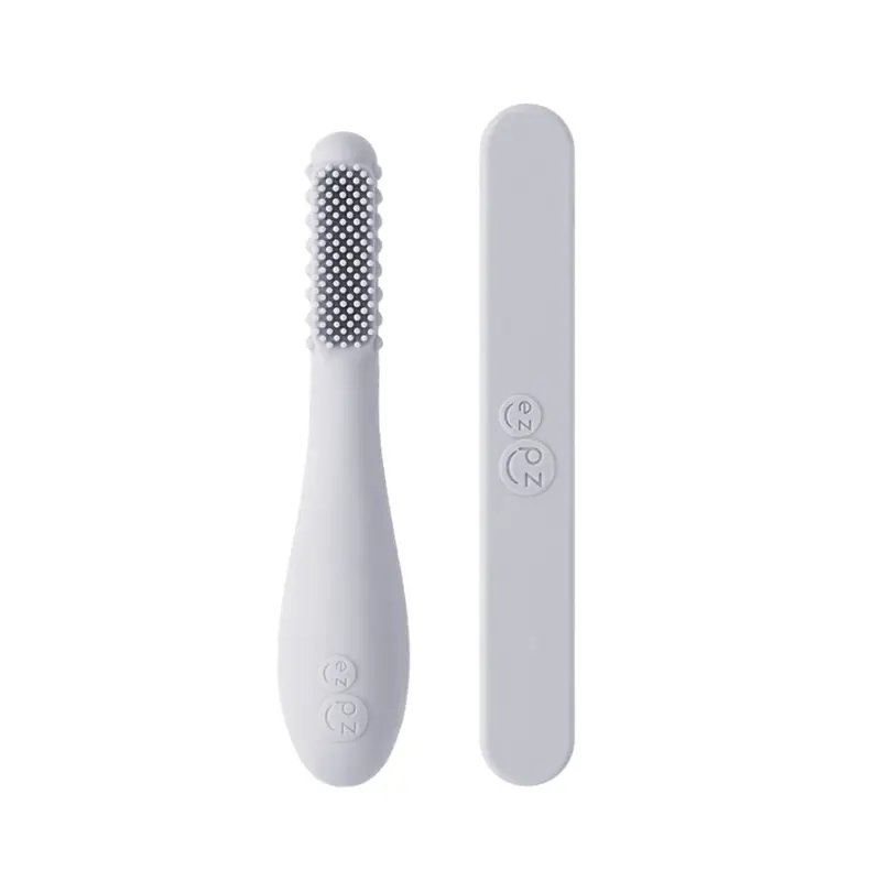 Ezpz Baby-Led Toothbrush & Sensory Tongue Depressor Set (Pewter) 1