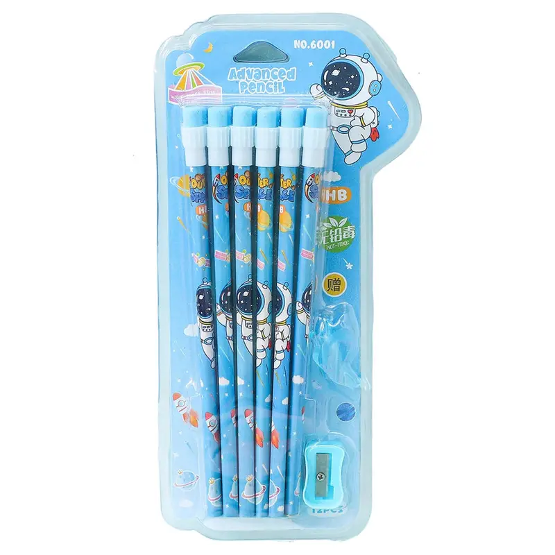Fab N Funky Astronaut Hb Pencil Set – 14-Piece With Sharpener & Grip (Blue) 1